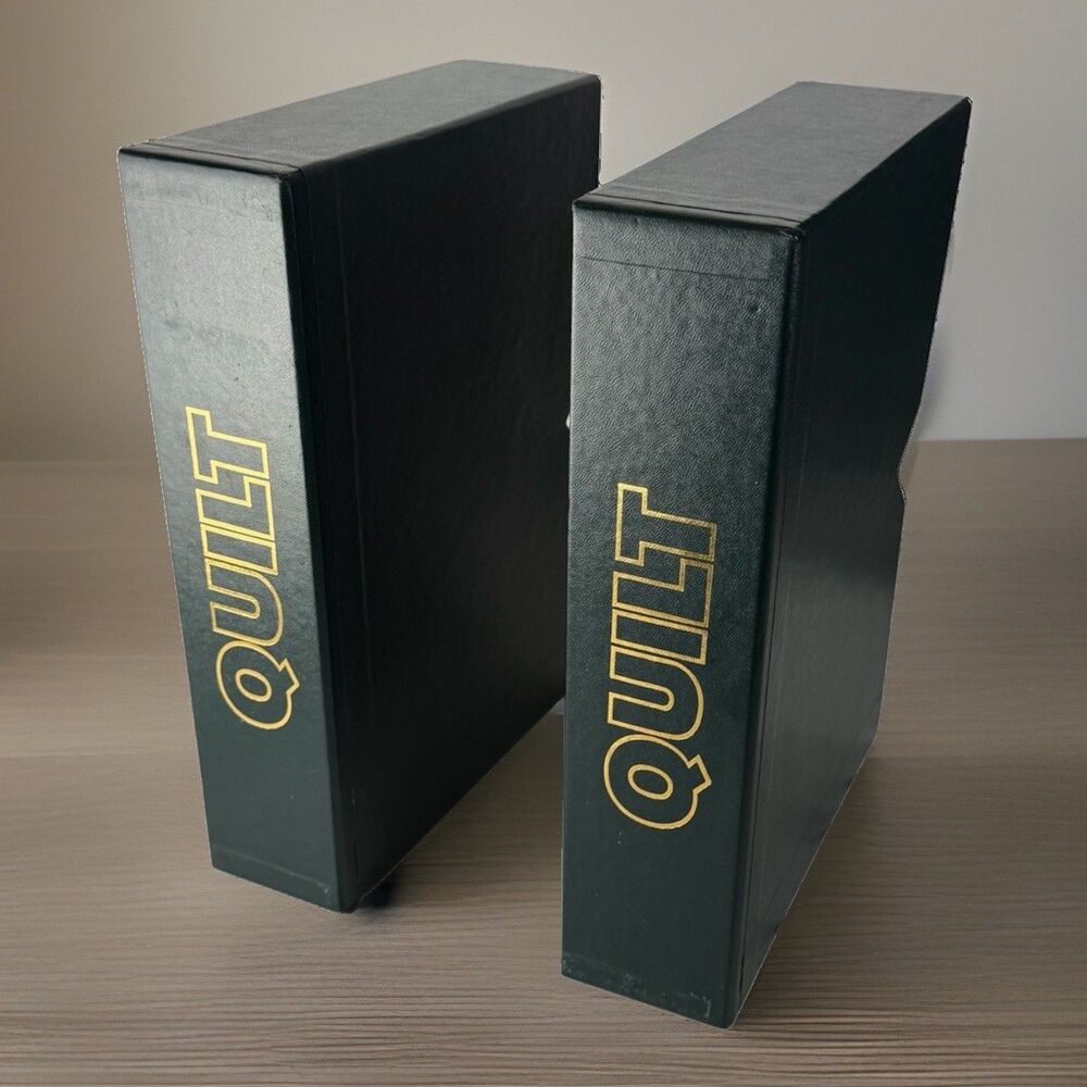 Vintage Green QUILT Magazine Binder Slipcase Storage Boxes - Set of 2